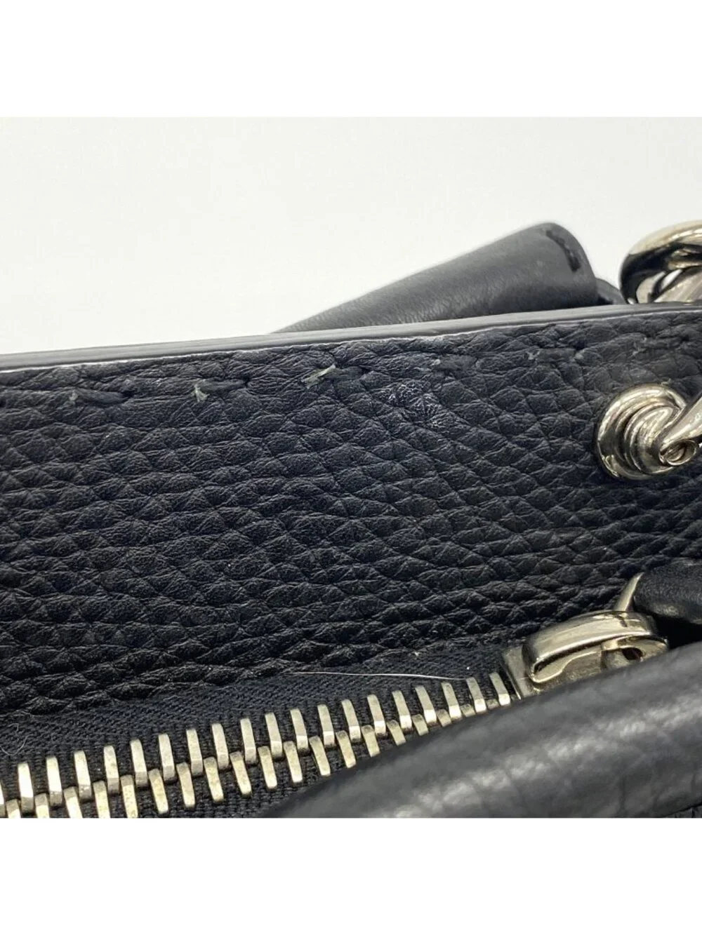 Fendi Handbag Monster Selleria Peekaboo Leather Black Silver 2-Way Bag